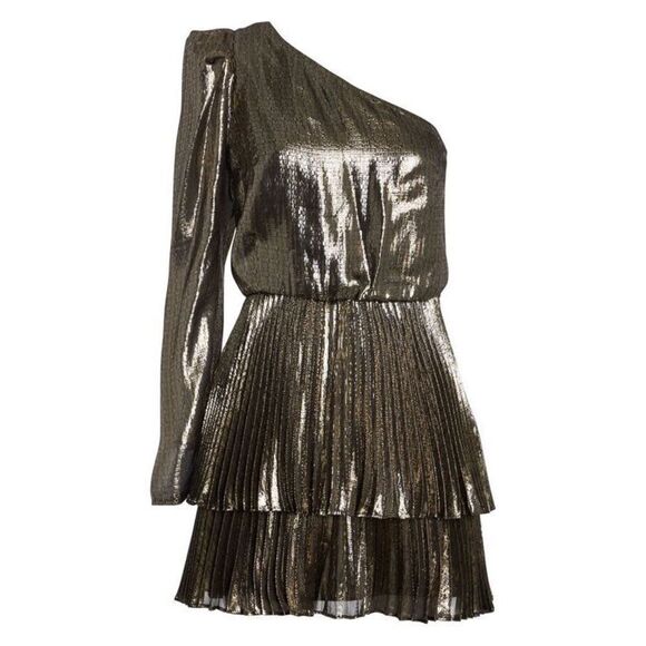 DEREK LAM 10 CROSBY Metallic Yolie One-Shoulder Lamé Dress - Picture 1 of 10